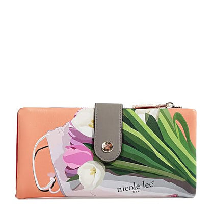 Nicole Lee Amanda 2 Piece Bifold Wallet, Vegan Leather, RFID Blocking Technology, Multiple Card Slots, (VIOLET BLOSSOM) - color: VIOLET BLOSSOM