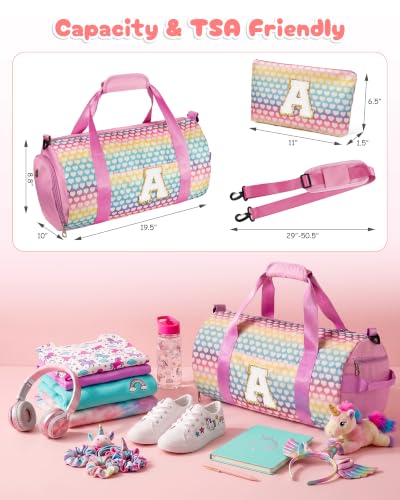 Customized Birthday Gift for Girls, Initial Overnight Weekend Bag - color: Rainbow Blue, style: I