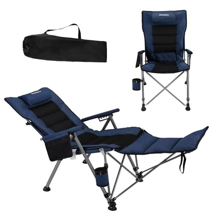 Folding Reclining Camp Chair with Footstool for Camp, Picnic, Lawn, Fishing - color: Blue