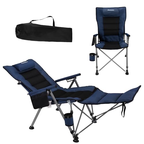 Folding Reclining Camp Chair with Footstool for Camp, Picnic, Lawn, Fishing - color: Blue