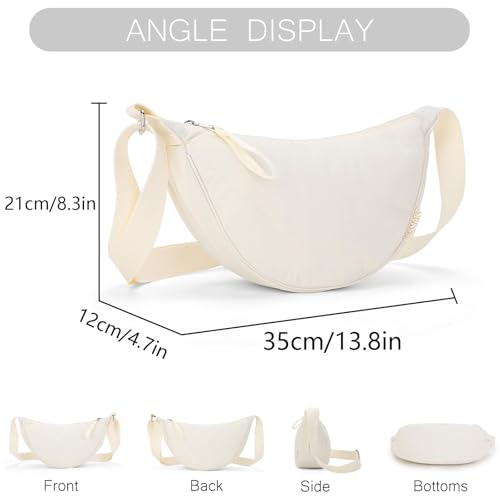 BESMART Small Nylon Crescent Crossbody Bag for Women Men Trendy, Waterproof Crescent Sling, Lightweight Travel Purses - color: Beige Quilted, size: Large