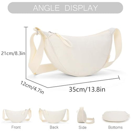 BESMART Small Nylon Crescent Crossbody Bag for Women Men Trendy, Waterproof Crescent Sling, Lightweight Travel Purses - color: Beige Quilted, size: Large