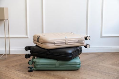 ROLLINK Foldable Mono Medium Checked Suitcase 26” – Hardshell Luggage, Double Spinner Wheels, TSA Lock, Lightweight & Durable Travel Case – Scratch, Water & Impact Resistant (Shifting Sand) - color: Sand Beige, size: Medium Checked