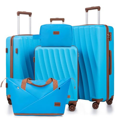 Eeeza Luggage Sets 5 Piece Suitcases with Wheels(SkyBlue, 20"/24"/28"DB/TB) - color: Sky Blue, size: 5 Piece Sets (20/24/28/DB/TB)