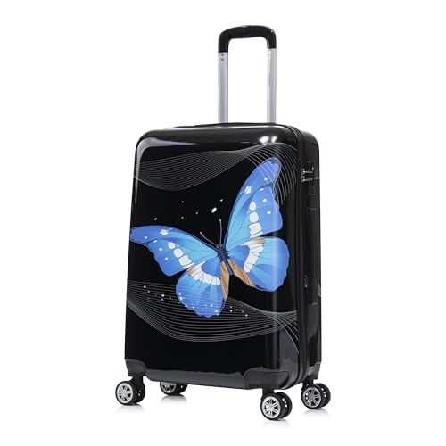 InUSA Prints PC/ABS Plastic 4-Wheel Spinner Luggage, Black Butterfly (IUAPC00M-BBU) - color: Black Butterfly, size: 24 Inch