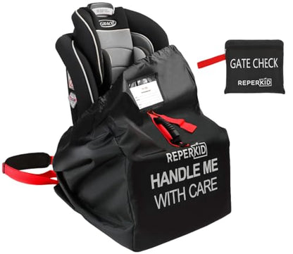 Car Seat Travel Bag for Airplane, Backpack Straps, Fits Most Car Seats - color: Black with Red