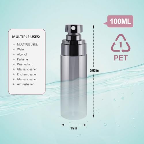3PCS 100ml Travel Spray Bottles Set, Refillable Mini Spray Bottles with Fine Mist Spray Bottle Nozzle – Ideal for Toners and Skincare - color: Black - 3.4oz