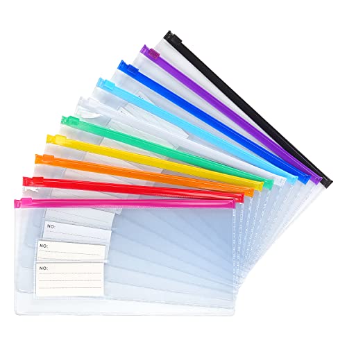 Tamaki 10 Pack Zipper Plastic Envelopes, Small Pencil Pounch, 9 x 4.7 Inch - size: A6