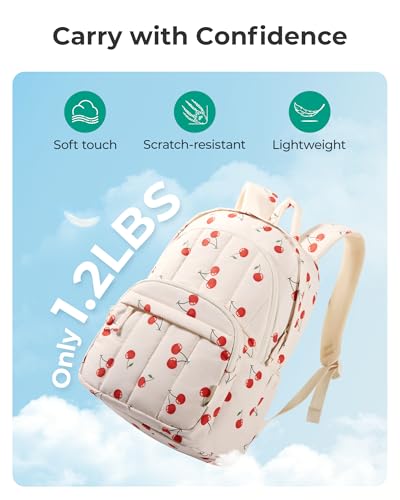 BAGSMART College Laptop Backpack,Cute Travel Backpack for Women,Quilted Computer Bookbag - color: 15-cherry Print