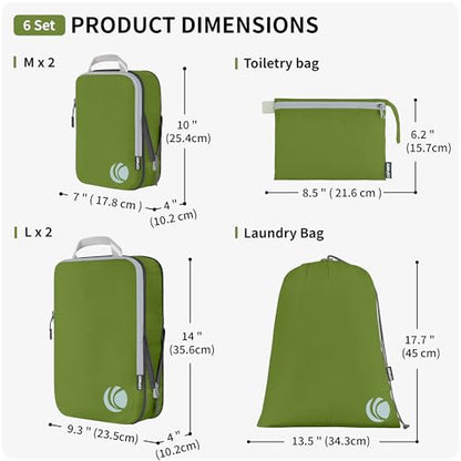 Cipway Compression Packing Cubes for Travel (Green 6pcs) - color: Green, size: 6PCS