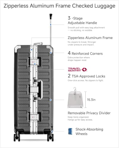 LUGGEX 26 Inch Zipperless Checked Luggage, Charcoal Metallic - color: Charcoal Metallic, size: 26 Inch