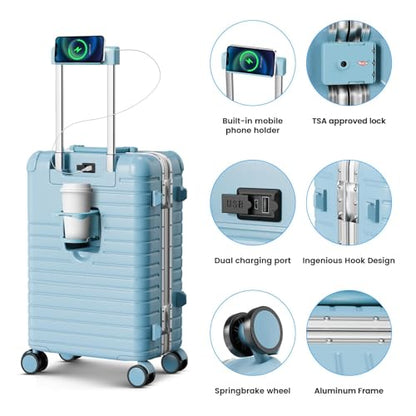 24 Inch Checked Luggage, Zipperless Hard Shell Suitcase - color: Blue, size: 24 Inch