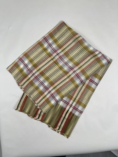 Women's 70% Wool 30% Silk Scarf, Woven Plaid Pashmina Shawl, Lightweight Wrap for Air-Conditioned Rooms/Office/Airplane Travel, Soft Non-Itchy Fringed Blanket Scarf, Gift for Her