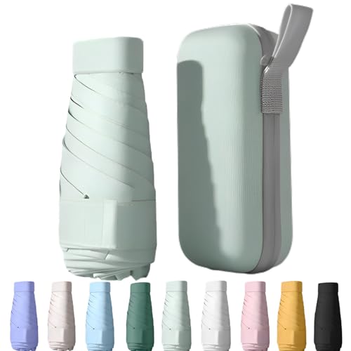 UPF50+ Mini Travel Sun Umbrella for Purse With Case,Small Compact UV Umbrella Protection Sun,Lightweight Portable Parasol Windproof for Women Men Kids (Light green)