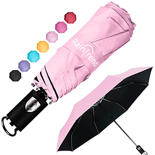 Travel Mini Umbrellas for Rain & Sun UV Protection Compact Folding Automatic Lightweight and Small Сollapsible Windproof Umbrella Women - color: Pink outside