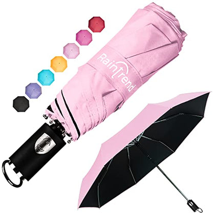 Travel Mini Umbrellas for Rain & Sun UV Protection Compact Folding Automatic Lightweight and Small Сollapsible Windproof Umbrella Women - color: Pink outside