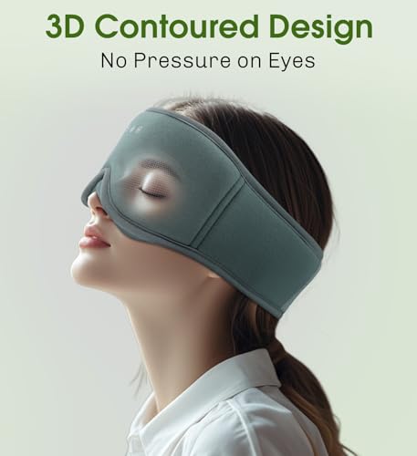Bamboo Cotton Large Sleep Mask with Bluetooth Wireless Headphones - Blackout Eye Mask for Sleeping 3D Contoured Sleep Eye Cover Headband Ear Plugs Low Noise Hook for Men Women Better Experience (Grey) - color: Gray