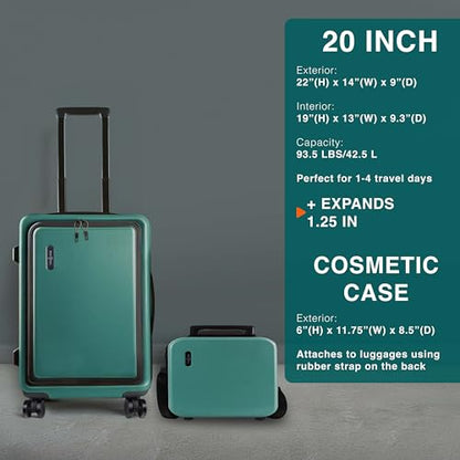 TRAVELARIM 3 Piece Luggage Sets, 20 Inch Carry On Luggage, 24 Inch Suitcase - color: Green, size: 3 Piece Set (20"/24")