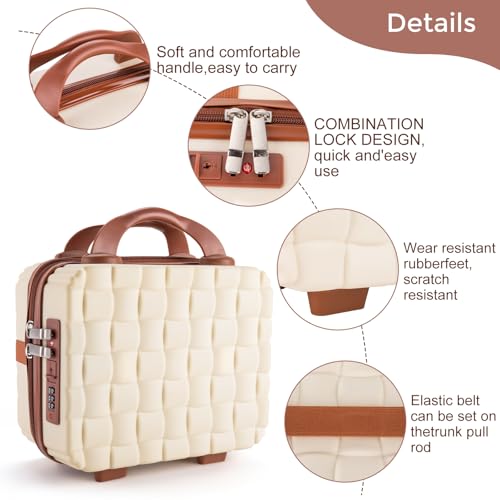 10" Hard Shell Cosmetic Case for Travel (Off White) - color: Cream & Brown