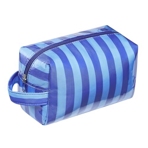 PVC Striped Clear Coated Waterproof Makeup Bag(14Blue Striped) - color: 14Blue Striped