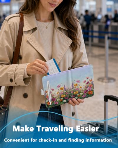 RFID Passport Holder with Tracker Slot, Leather Travel Wallet - color: Wildflowers