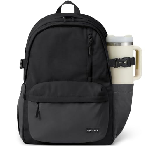 LOVEVOOK Laptop Backpack for Men Women with Giant Tumbler Holder Pocket - color: Black-dark Gray, size: 17.3 inch