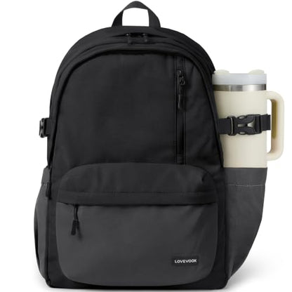 LOVEVOOK Laptop Backpack for Men Women with Giant Tumbler Holder Pocket - color: Black-dark Gray, size: 17.3 inch