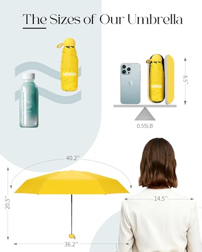 Seniny Mini Travel Umbrella with Case, Compact Pocket Size UV Sun & Rain - color: Yellow