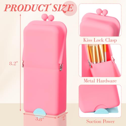 Kacctyen Makeup Brush Case Silicone Standing Makeup Brush Holder,Pink - color: Pink
