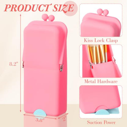 Kacctyen Makeup Brush Case Silicone Standing Makeup Brush Holder,Pink - color: Pink