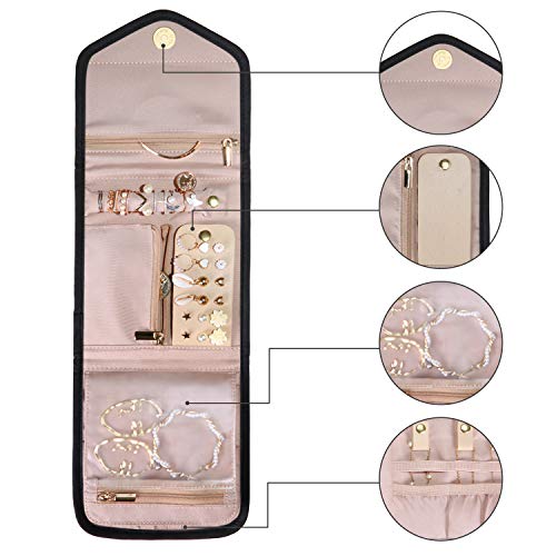 BAGSMART Travel Jewelry Organizer Case Foldable Jewelry Roll, Mini, Black - color: Black, size: Small