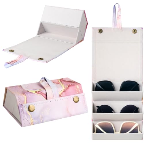 Sunglasses Travel Case,Foldable Eyeglasses Case, Portable Multiple Glasses Case for Women Men Girls - color: S-pink Marble& 6.3*4.9*2.2 Inch