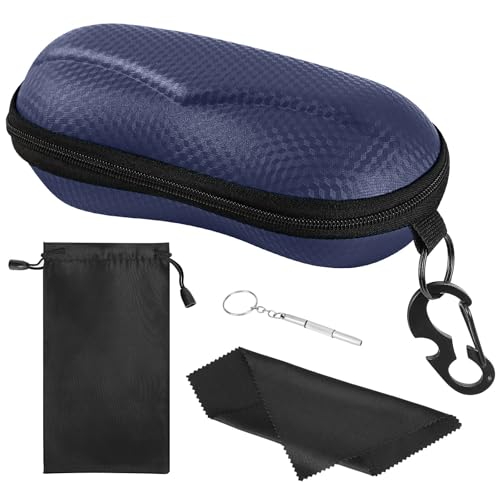 MoKo Semi Hard Shell Sunglasses Case, Unisex Protective Eyeglass Case Glasses Case Holder with Metal Hanging Hook - color: 다크 블루-에바, size: 1개입