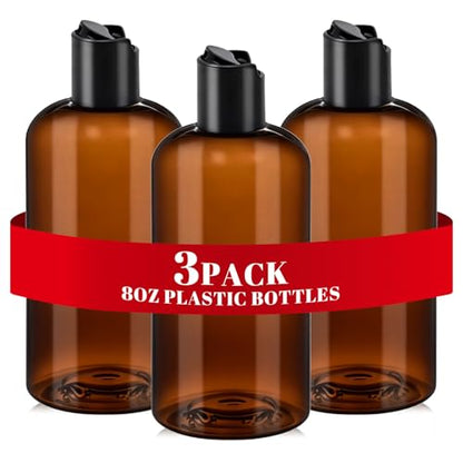 3Pcs 8 oz Brown Plastic Travel Bottles with Black Disc Top Caps for Travel - color: Brown, size: 3 Packs