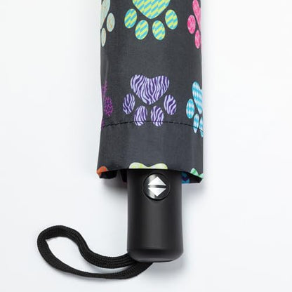 Whimsical Paw Print Compact Small Folding Travel Umbrella Auto Open Close - color: Tapestry of Paws