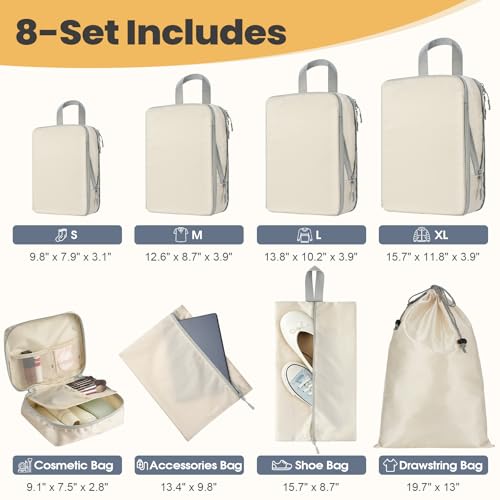 8-Set Compression Packing Cubes for Travel - color: Dark Blue, size: 8-Set