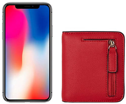 Toughergun Women’s Small Slim Leather Wallet with RFID Protection, Compact Bifold Mini Purse with Clear ID Window - color: 10 ReNapa Red Classic