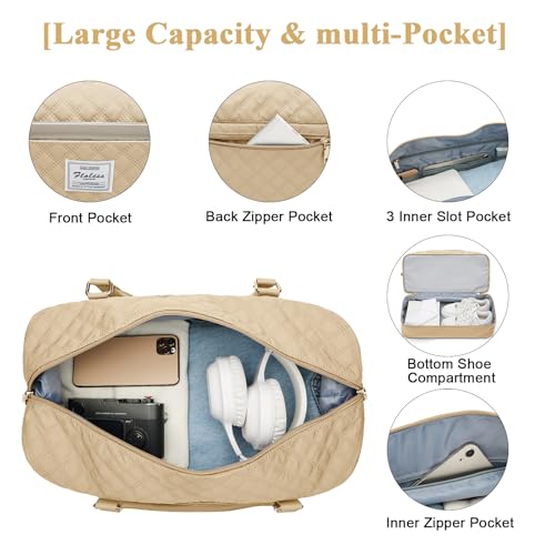 Large Travel Duffle Bag Carry on Weekend Bag with Shoes Compartment Gym Bags for Travel Women Men Waterproof Business Work Overnight Trips Sport Hospital Airplane Travel Essentials Khaki - color: A18-Khaki