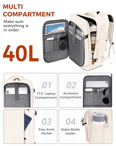 Vancropak Travel Backpack for Women, Airline Approved Carry on Backpack - color: White Brown