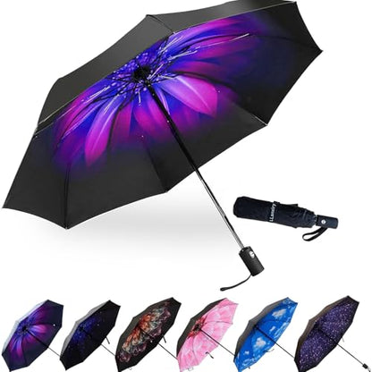 LLanxiry Compact Travel Umbrella, Windproof Automatic Umbrellas for Rain - color: (Orchid)