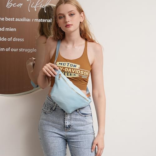 Belt Bag Crossbody Stadium Concert Bag for Women Water-Resistant Nylon Waist Pack (Light Blue) - color: Light Blue