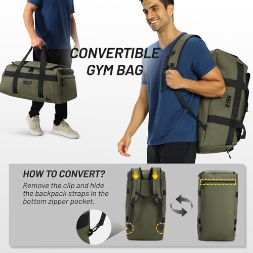 MIER Men's 60L Gym Duffle Bag Large Weekender Travel Duffel Backpack, Green - color: Green