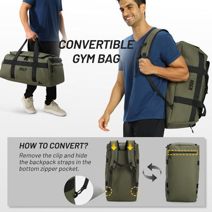 MIER Men's 60L Gym Duffle Bag Large Weekender Travel Duffel Backpack, Green - color: Green