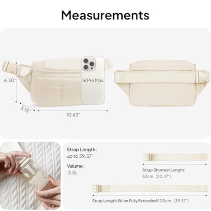 TOPEAST Waist Pack 3.5L Fanny Packs with Water Bottle Holder, Large Capacity Travel Belt Purse Anti-Theft RFID Blocking, Beige Fluffy Crossbody Sling Bag for Hiking Walking - color: Beige