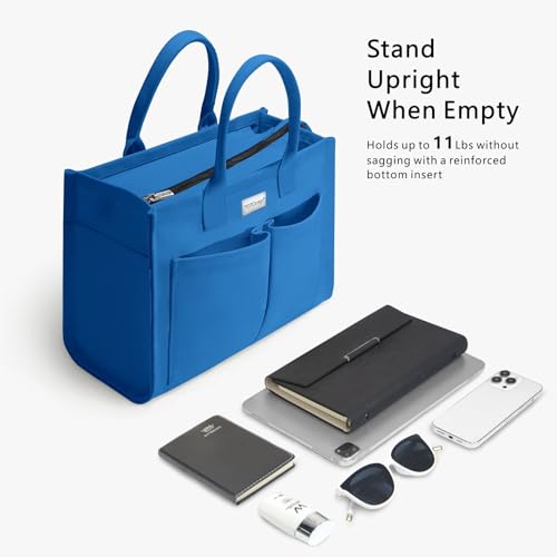 TOPDesign 여성용 튼튼한 캔버스 토트백, 조절 가능한 크로스바디/숄더 핸드백, 9개의 포켓, Everything 토트 - color: 블루., style: 프로