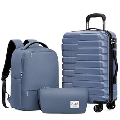 Coolife Lightweight Luggage with TSA Lock,3 Piece Set Blue - color: Blue, size: 3 Piece Set (Backpack/TB/20in)