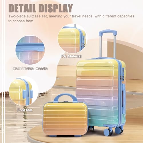 Hardside Luggage, Durable ABS Suitcase with Spinner Wheels Rainbow - color: Rainbow, size: 14/20 Inch