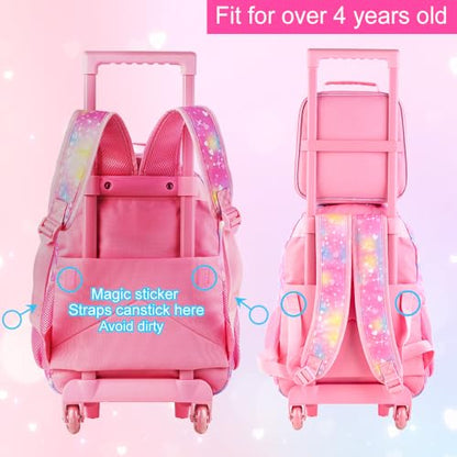 HPJGD 3PCS Girls Rolling Bookbag, Kids Sequins Mermaid School Backpack with Wheels, Water Resistant Roller Wheeled Bookbag Set with Lunch Box - color: 3pcs Mermaid Rolling Backpack