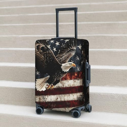 Travel Luggage Cover Bald Eagle with Flag, High Elasticity Washable Travel Baggage Protector Case Fits 22-24 in - color: Bald Eagle with Flag, size: 22-24 in