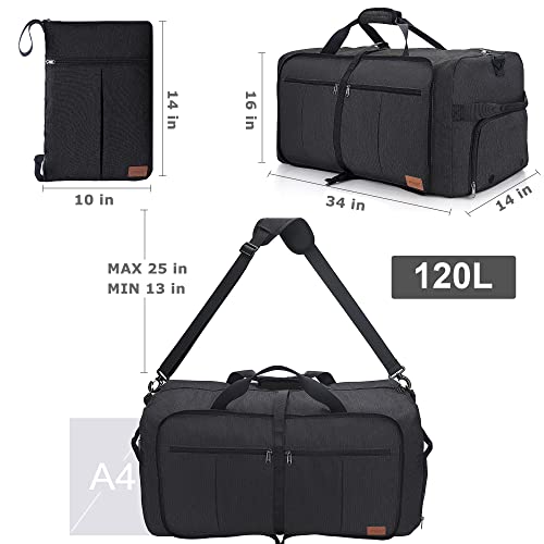 120L Foldable Collapsible Waterproof Travel Duffel Bag for Men and Women - color: Black, size: 120L